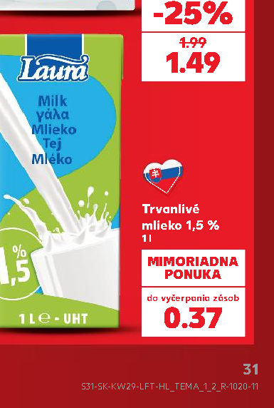 Trvanlivé mlieko 1,5 %