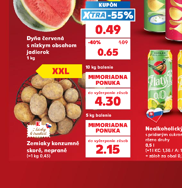Zemiaky konzumné skoré, neprané