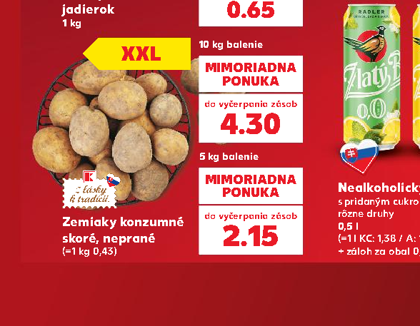Zemiaky konzumné skoré, neprané