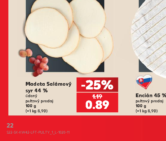 Madeta Salámový syr 44 %