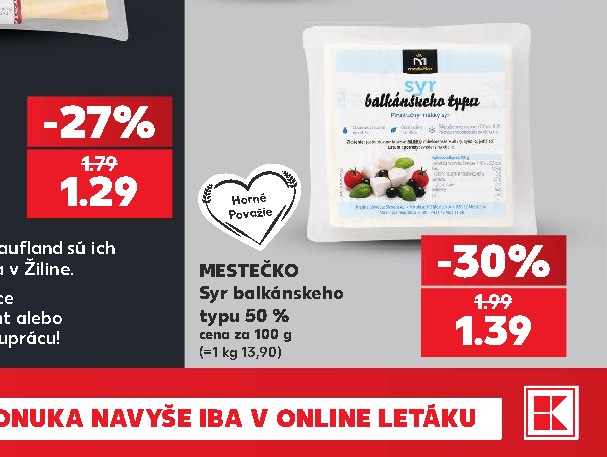MESTEČKO Syr balkánskeho typu 50 %