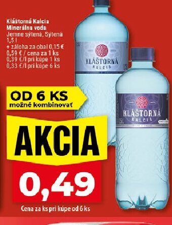 Kláštorná Kalcia Minerálna voda Jemne sýtená, Sýtená