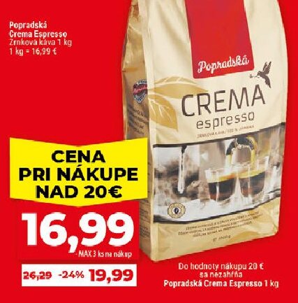 Popradská Crema Espresso Zrnková káva