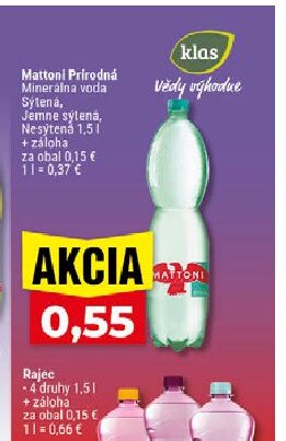 Mattoni Prírodná Minerálna voda Sýtená, Jemne sýtena, Nesýtená