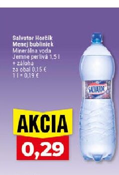 Salvator Horčík Menej bubliniek Minerálna voda Jemne perlivá