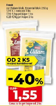 Fresh syr Eidam blok, Ementál blok