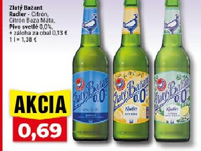 Zlatý Bažant Radler - Citrón, Citrón Baza Mäta, Pivo svetlé