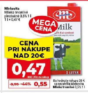 Mlekovita Mlieko trvanlivé plnotučné 3,5%