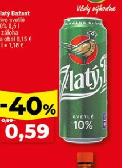 Zlatý Bažant Pivo svetlé 10%