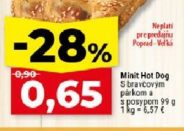 Minit Hot Dog S bravčovým párkom a s posypom