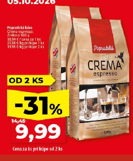 Popradská káva Crema espresso, Zrnková
