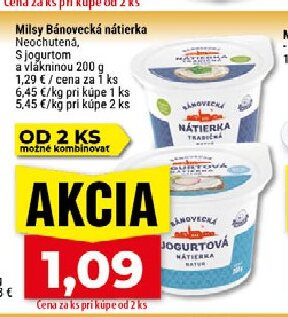 Milsy Bánovecká nátierka Neochutená, S jogurtom a vlákninou