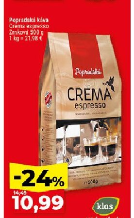 Popradská káva Crema espresso Zrnková