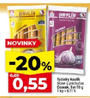Tyčinky Havlík Slané s príchuťou Cesnak, Syr