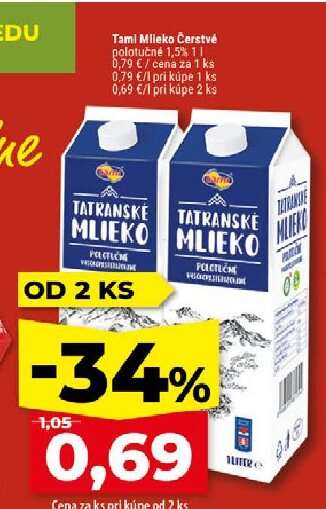 Tami Mlieko Čerstvé polotučné 1,5%