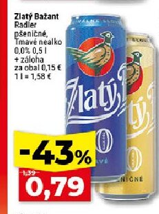 Zlatý Bažant Radler pšeničné, Tmavé nealko 0,0%