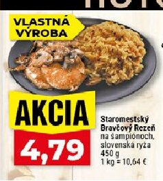 Staromestský Bravčový Rezeň na šampiónoch, slovenská ryža