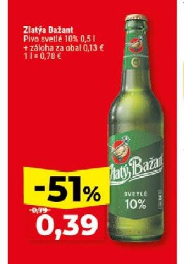 Zlatý Bažant Pivo svetlé 10%