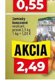 Zemiaky konzumné neskoré, prané