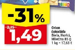 Orion čokoláda Biela, Horká, Mliečna