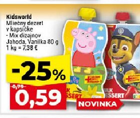 Kidsworld Mliečny dezert v kapsičke - Mix dizajnov Jahoda, Vanilka
