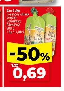 Dan Cake Toastový chlieb krájaný Celozrnný, Pšeničný