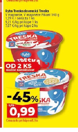 Ryba Treskoslovenská Treska V majonéze, V majonéze Pikant