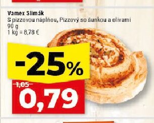 Vamex Slimák S pizzovou náplňou, Pizzový so šunkou a olivami