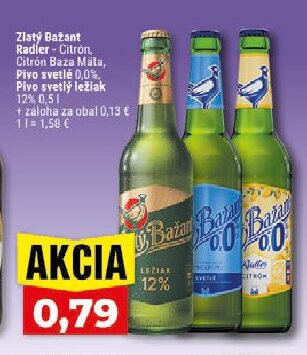 Zlatý Bažant Radler - Citrón, Citrón Baza Mäta, Pivo svetlé 0,0%, Pivo svetlý ležiak 12%