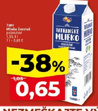 Tami Mlieko Čerstvé polotučné