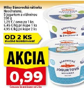 Milsy Bánovecká nátierka Neochutená, s jogurtom a vlákninou