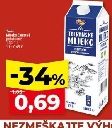 Tami Mlieko Čerstvé polotučné