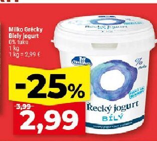Milko Grécky Biely jogurt 0% tuku
