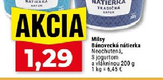 Milsy Bánovecká nátierka Neochutená, S jogurtom a vlákninou