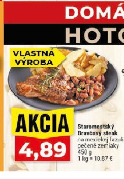 Staromestský Bravčový steak na mexickej fazuli, pečené zemiaky