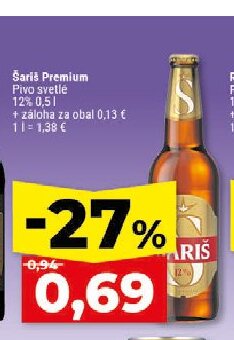 Šariš Premium Pivo svetlé 12%