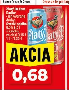 Zlatý Bažant Radler - len vybrané druhy, Svetlé nealko 0.0%