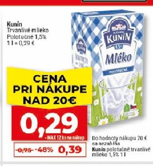 Kunin Trvanlivé mlieko Polotučné 1,5%