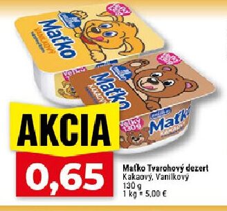 Matko Tvarohový dezert Kakaový, Vanilkový