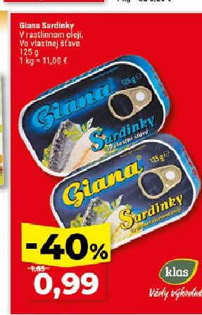 Giana Sardinky V rastlinnom oleji, Vo vlastnej šťave