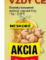 Zemiaky konzumné neskoré, neprané