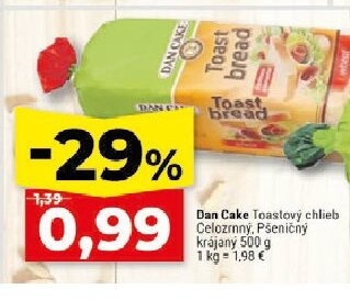 Dan Cake Toastový chlieb Celozrnný, Pšeničný krájaný