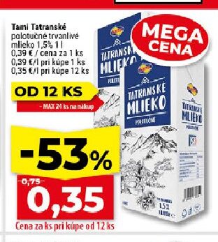 Tami Tatranské polotučné trvanlivé mlieko 1,5%