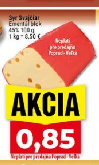 Syr Švajčiar Ementál blok 45%
