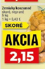 Zemiaky konzumné skoré, neprané