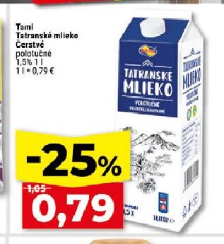 Tami Tatranské mlieko Čerstvé polotučné