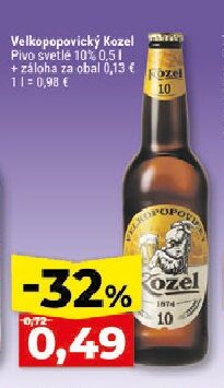 Velkopopovický Kozel Pivo svetlé 10%