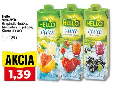 Hello Viva džús Grepfruit, Hruška, Multivitamin-jahoda, Čierna ríbezľa