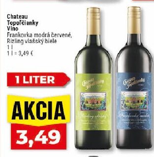 Chateau Topoľčianky Víno Frankovka modrá červené, Rizling vlašský biele