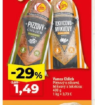 Vamex Chlieb Pizzový s olivami, Mrkvavý s tekvicou